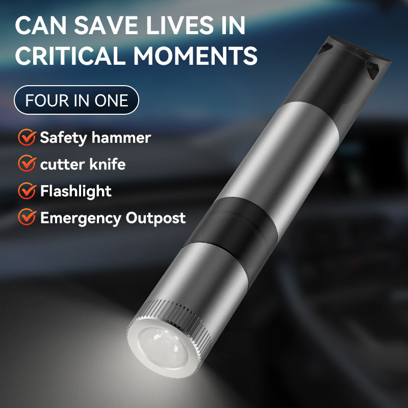 4-in-1 Emergency Safety Hammer Car Window Breaker Seatbelt Cutter Knife Flashlight Whistle Car Escape Tool for Emergency