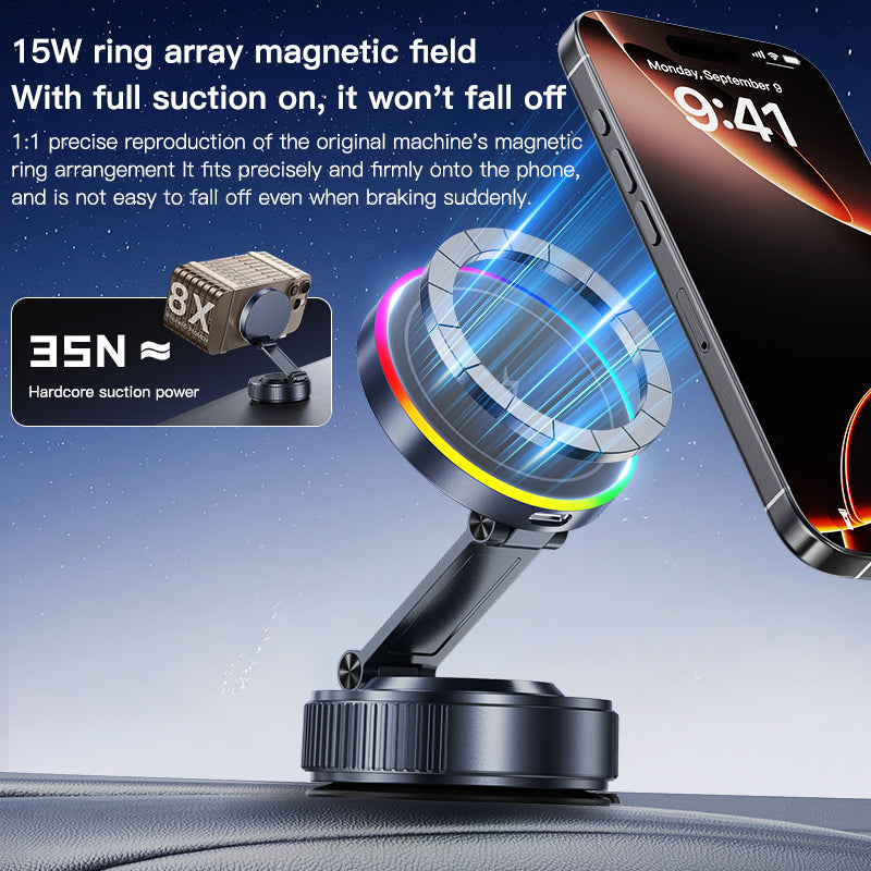 Magnetic Car Phone Holder 360 Degree Rotation Vacuum Adsorption Strong Suction Base for Phone with Wireless Charging
