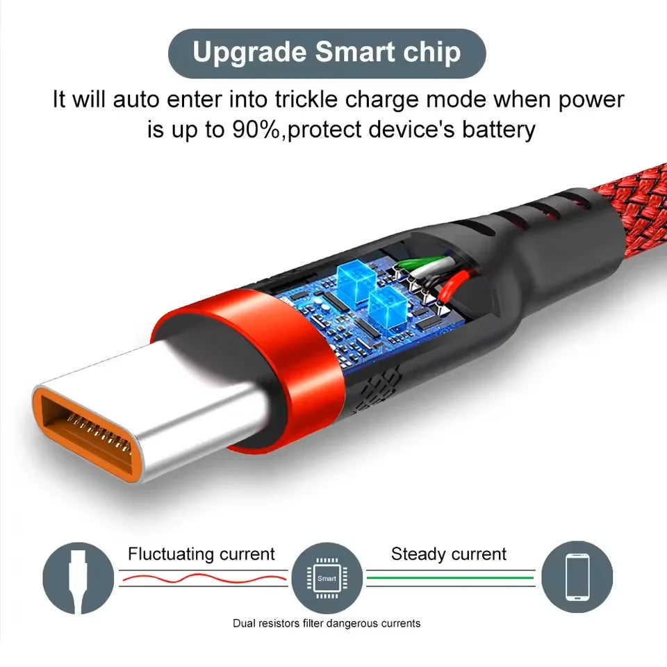 6A USB TYPE C Fast Charge Cable USB C Extend Charging Cable For IPhone 15 16 Huawei Samsung Xiaomi Quick Charging Phone Cable