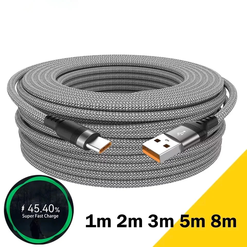6A USB TYPE C Fast Charge Cable USB C Extend Charging Cable For IPhone 15 16 Huawei Samsung Xiaomi Quick Charging Phone Cable